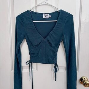 Princess Polly Teal Long Sleeve Crop Top